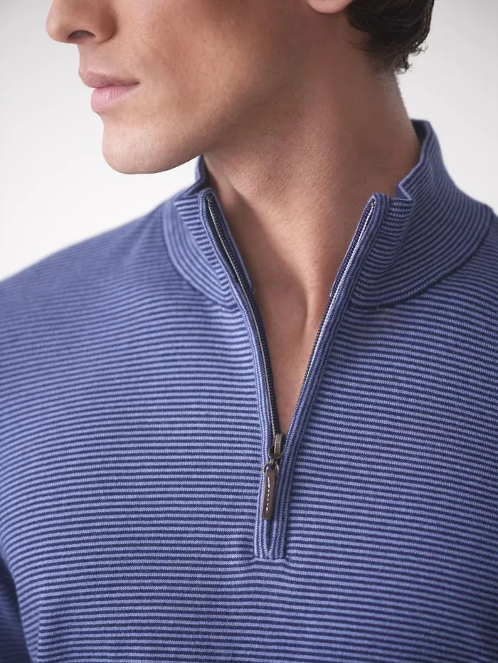 JMcLaughlin Brookhaven 14 Zip Sweater In Stripe Navydenim Men Sweaters JMcLaughlin Brookhaven 14 Zip Sweater In Stripe Navydenim Men Sweaters