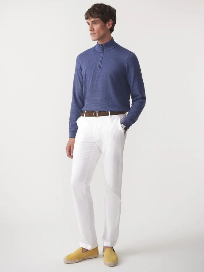JMcLaughlin Brookhaven 14 Zip Sweater In Stripe Navydenim Men Sweaters JMcLaughlin Brookhaven 14 Zip Sweater In Stripe Navydenim Men Sweaters