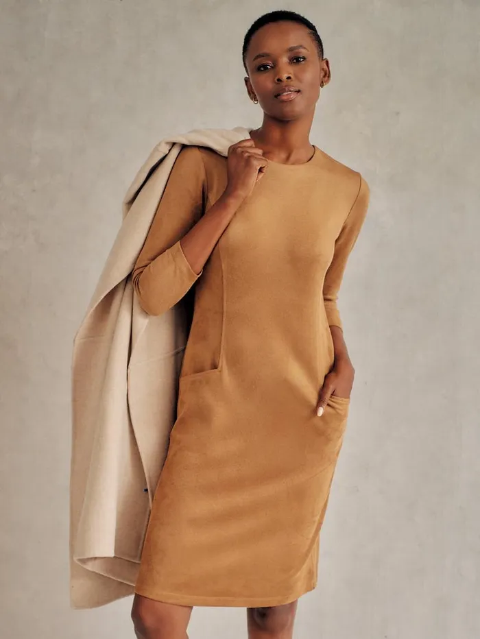 JMcLaughlin Catalyst Faux Suede Dress Tan Women Dresses
