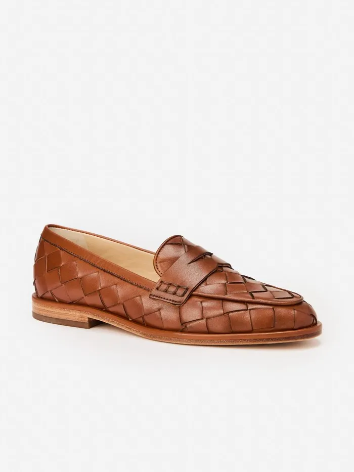 JMcLaughlin Concetta Woven Leather Loafers Saddle Women Flats