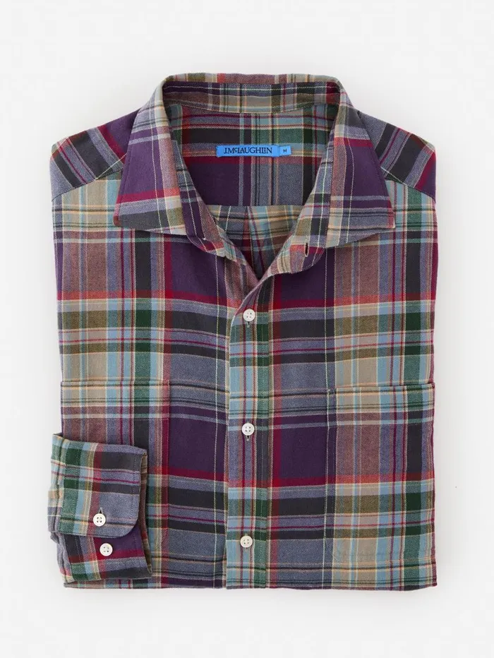 JMcLaughlin Dobson Classic Fit Flannel Shirt In Plaid Navyblueburgundy Men Shirts