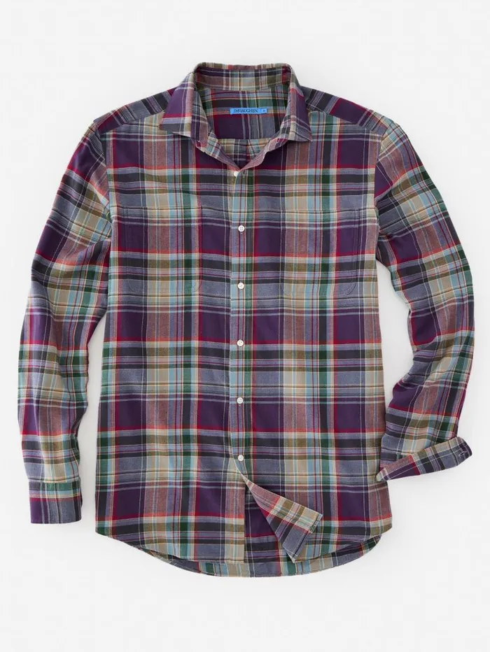 JMcLaughlin Dobson Classic Fit Flannel Shirt In Plaid Navyblueburgundy Men Shirts