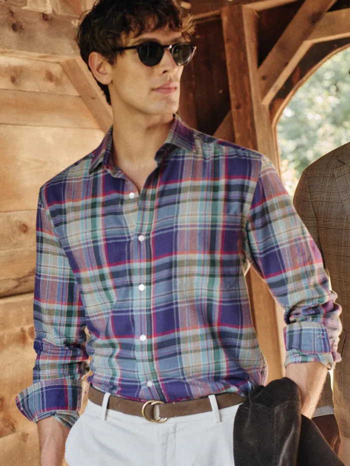 JMcLaughlin Dobson Classic Fit Flannel Shirt In Plaid Navyblueburgundy Men Shirts