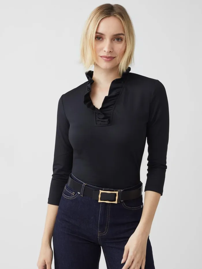 JMcLaughlin Durham Ruffle Top Black Women Shirts and Tops