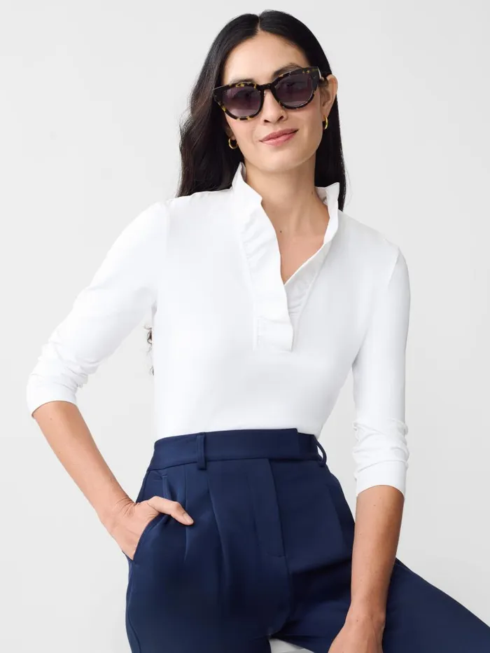 JMcLaughlin Durham Ruffle Top White Women Shirts and Tops