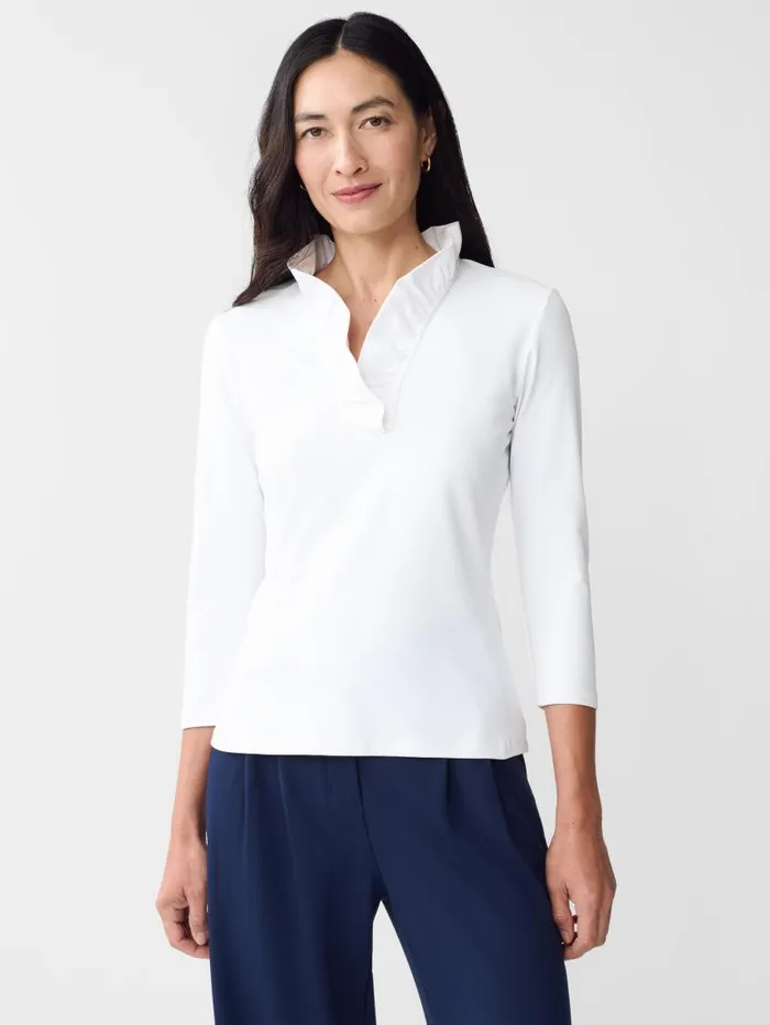 JMcLaughlin Durham Ruffle Top White Women Shirts and Tops