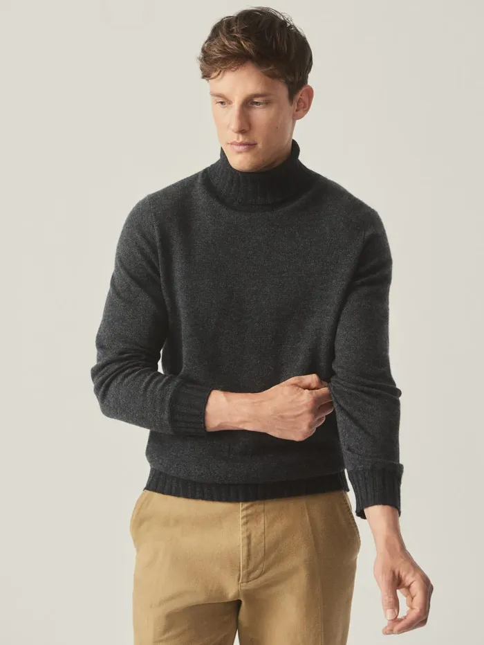 JMcLaughlin Islay Roll Neck Sweater In Birdseye Charcoalgray Men Sweaters