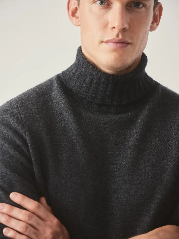 JMcLaughlin Islay Roll Neck Sweater In Birdseye Charcoalgray Men Sweaters JMcLaughlin Islay Roll Neck Sweater In Birdseye Charcoalgray Men Sweaters