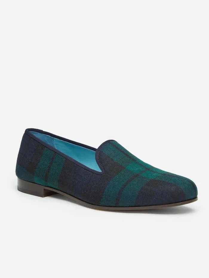 JMcLaughlin JMcL X Stubbs and Wootton Slippers In Plaid Black Watch Men Loafers