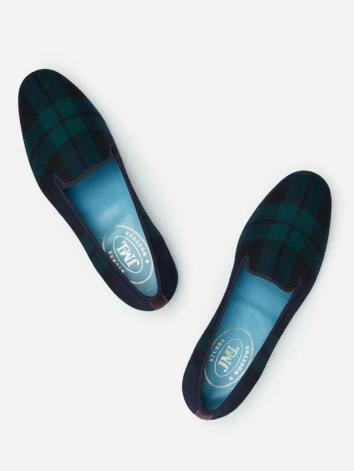 JMcLaughlin JMcL X Stubbs and Wootton Slippers In Plaid Black Watch Men Loafers JMcLaughlin JMcL X Stubbs and Wootton Slippers In Plaid Black Watch Men Loafers