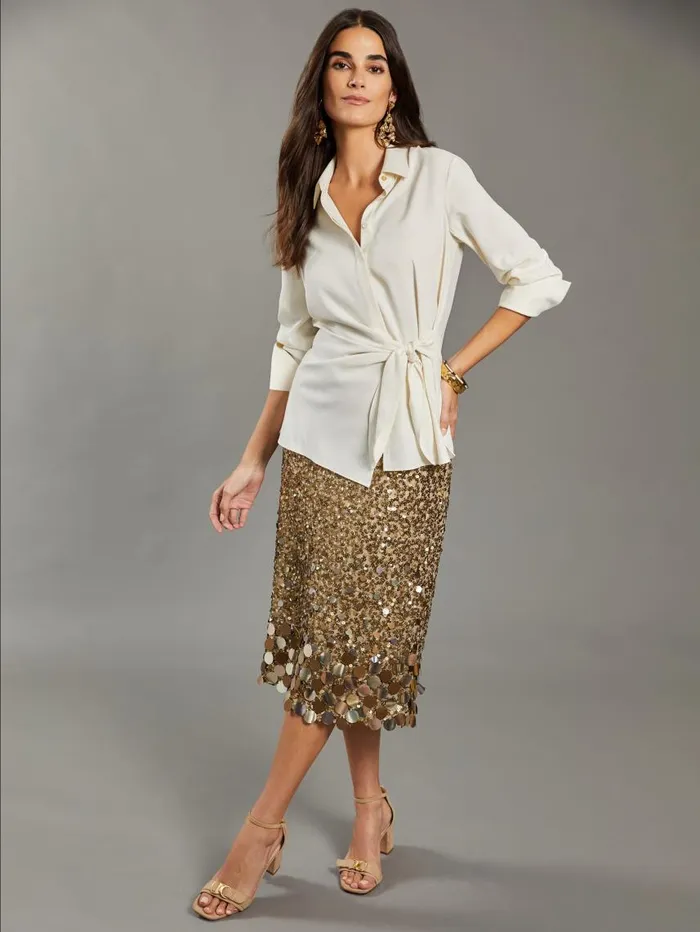 JMcLaughlin Jessica Sequin Skirt RSVP X Steven Stolman Gold Women Skirts and Skorts