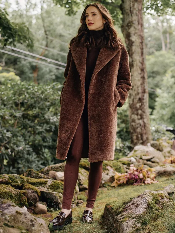 JMcLaughlin Kenyon Faux Shearling Coat Brown Women Jackets and Outerwear