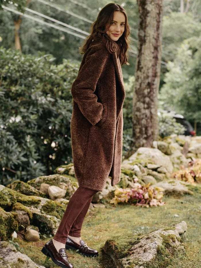 JMcLaughlin Kenyon Faux Shearling Coat Brown Women Jackets and Outerwear