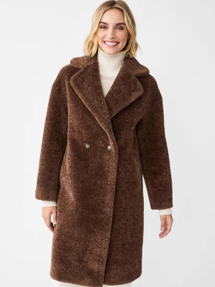JMcLaughlin Kenyon Faux Shearling Coat Brown Women Jackets and Outerwear