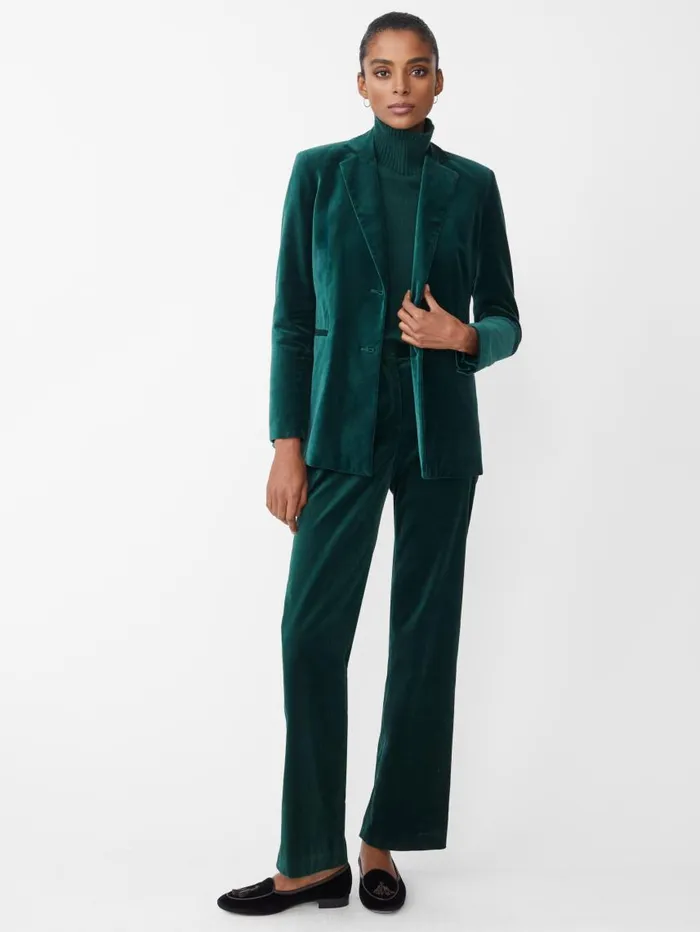 JMcLaughlin Lainie Velvet Blazer Deep Emerald Women Jackets and Outerwear