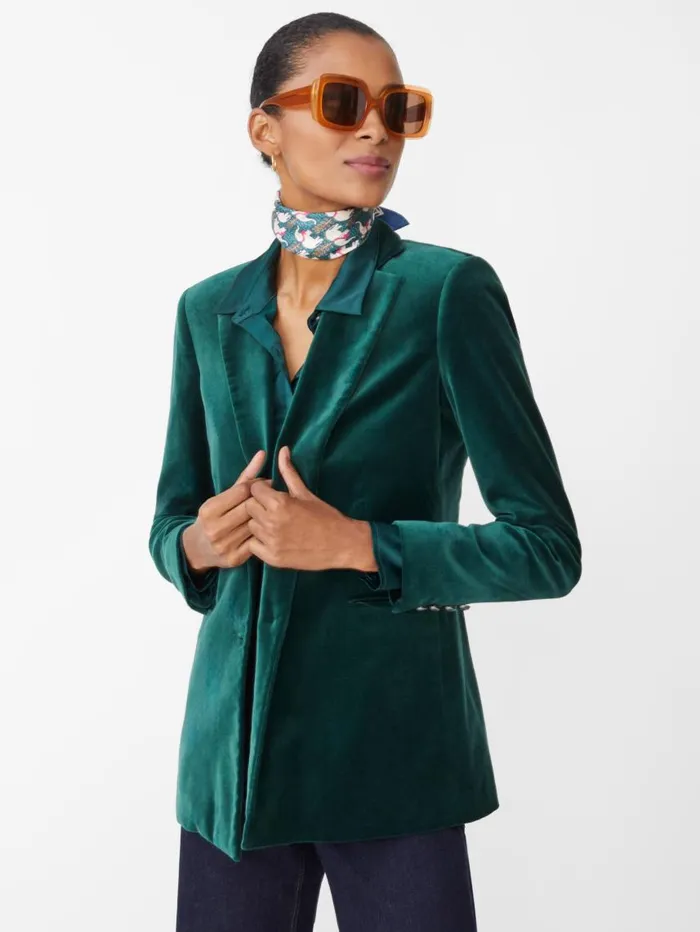 JMcLaughlin Lainie Velvet Blazer Deep Emerald Women Jackets and Outerwear