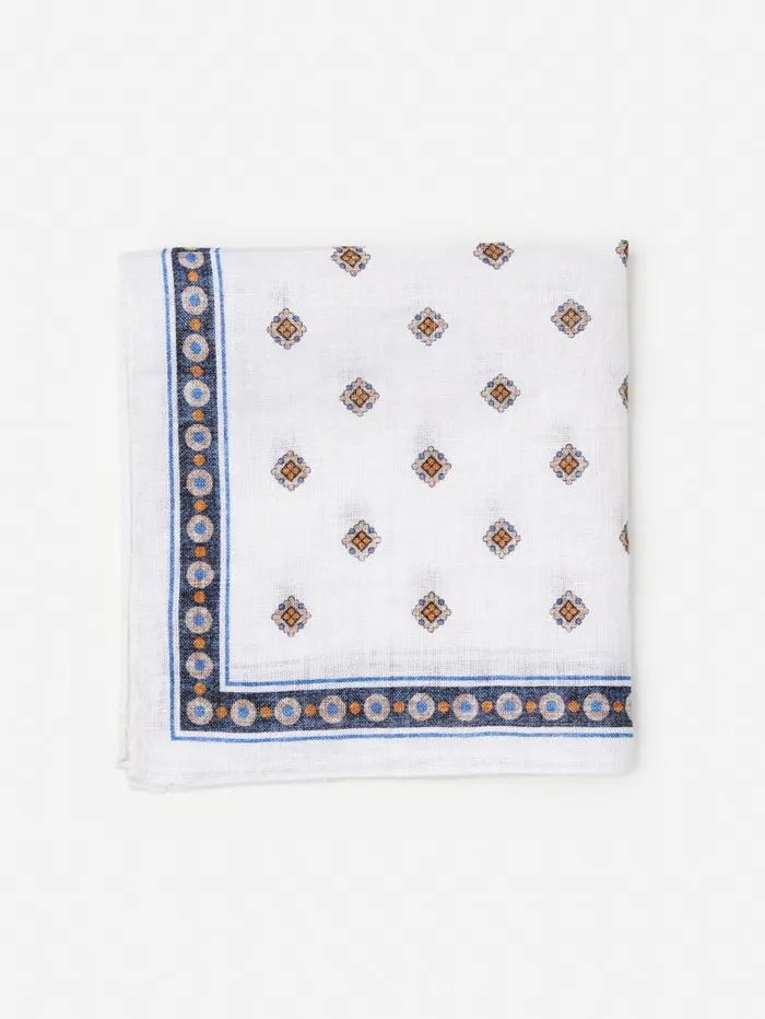 JMcLaughlin Linen Pocket Square In Foulard Off Whitekhaki Men Pocket Squares