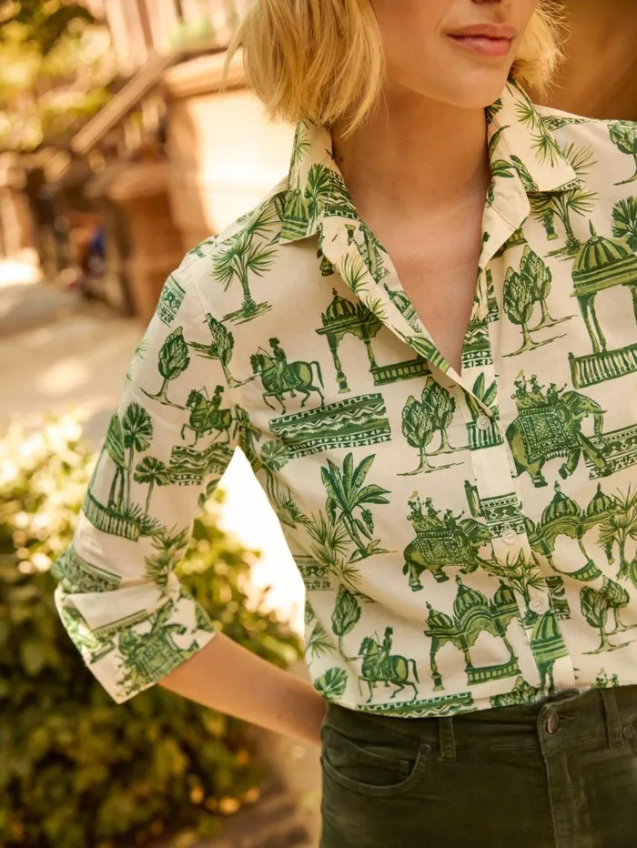 JMcLaughlin Lois Shirt In Desert Toile Off Whitegreen Women Shirts and Tops