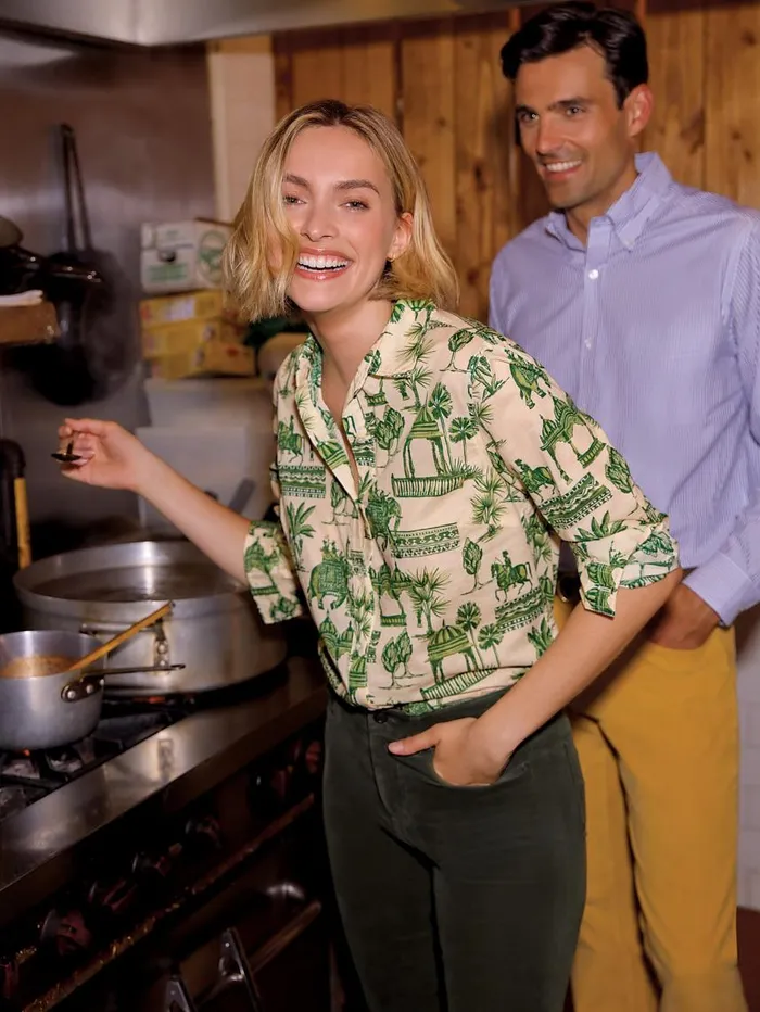 JMcLaughlin Lois Shirt In Desert Toile Off Whitegreen Women Shirts and Tops