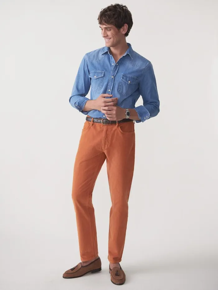JMcLaughlin Parker 5Pocket Straight Pants In Italian Stretch Cord Rust Men Pants