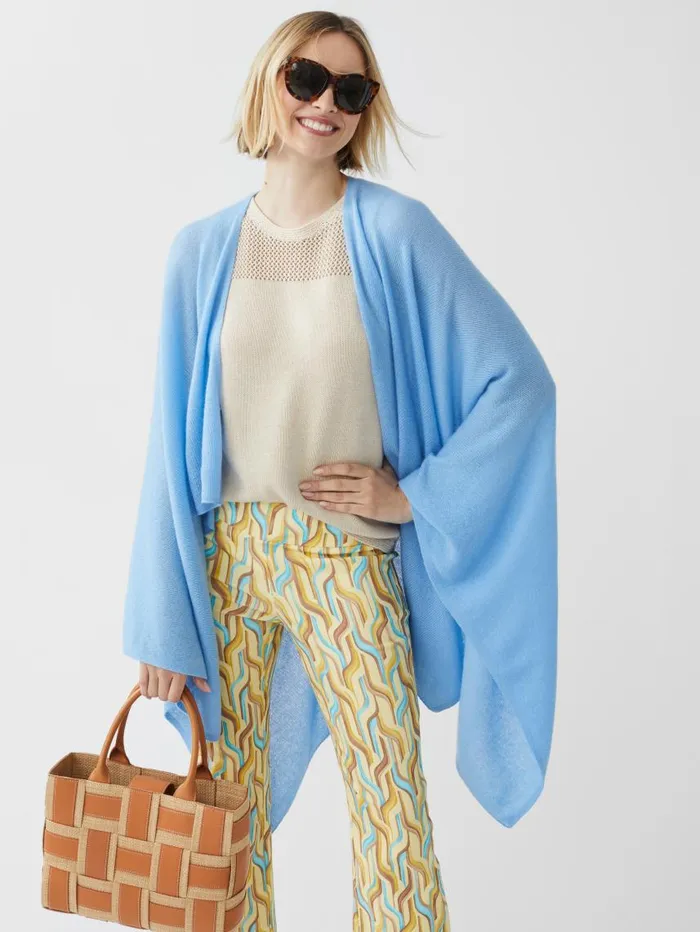 JMcLaughlin Rossi Cashmere Wrap Light Blue Women Jackets and Outerwear