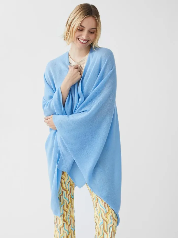 JMcLaughlin Rossi Cashmere Wrap Light Blue Women Jackets and Outerwear