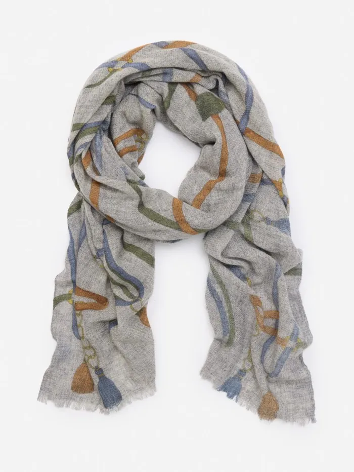 JMcLaughlin Tunis Scarf In Fringe Fete Oblong Off Whitebluegreen Women Scarves