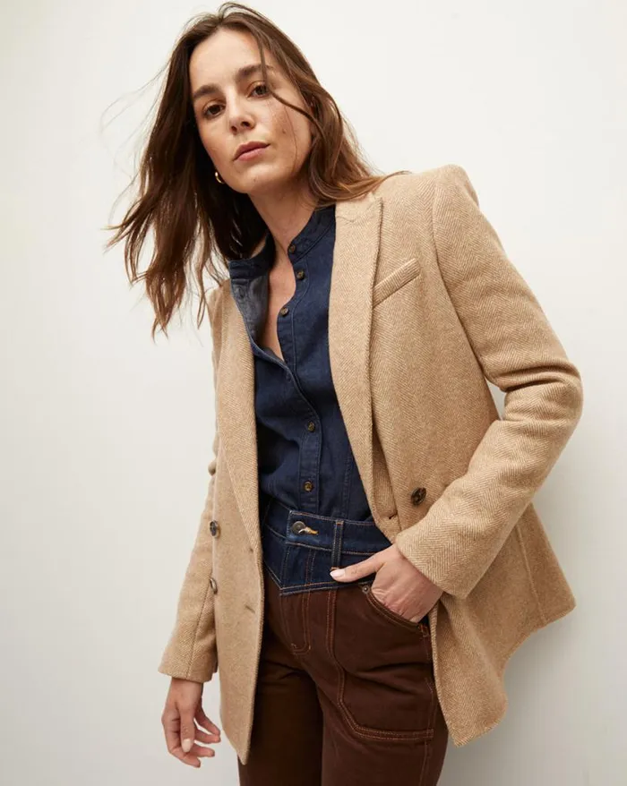 Jackets and Outerwear ShopJackets Veronica Beard Oria Herringbone Jacket Camelivory