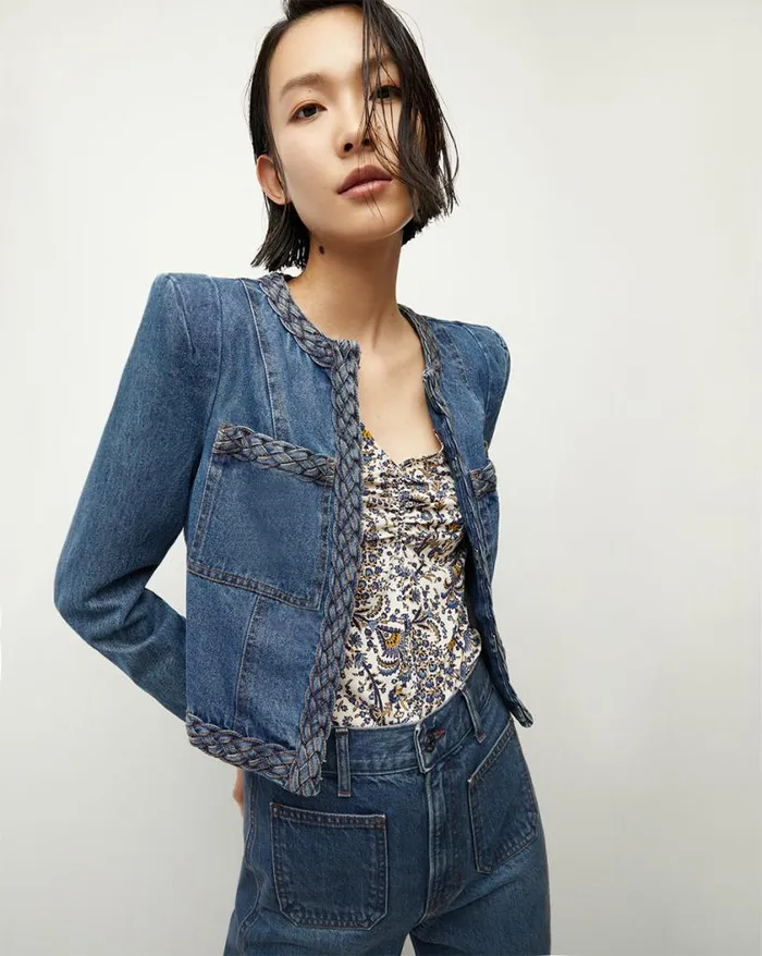 Jackets and Outerwear Shop Veronica Beard Arrowe Denim Jacket Stone Bright Blue Jackets and Outerwear Shop Veronica Beard Arrowe Denim Jacket Stone Bright Blue
