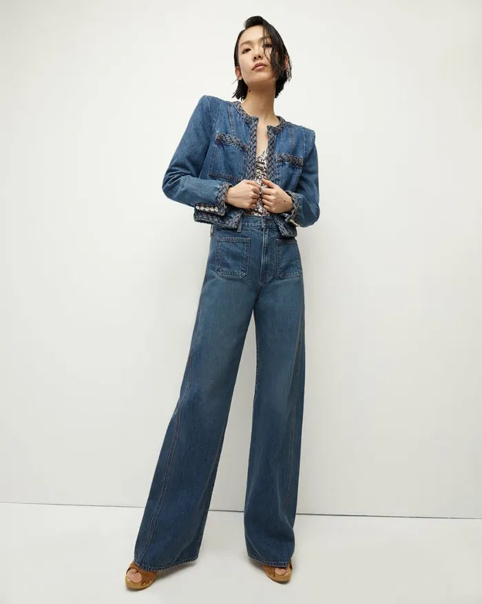 Jackets and Outerwear Shop Veronica Beard Arrowe Denim Jacket Stone Bright Blue