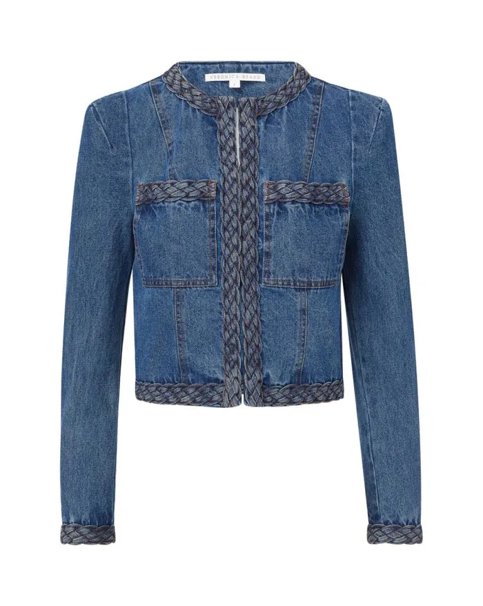 Jackets and Outerwear Shop Veronica Beard Arrowe Denim Jacket Stone Bright Blue