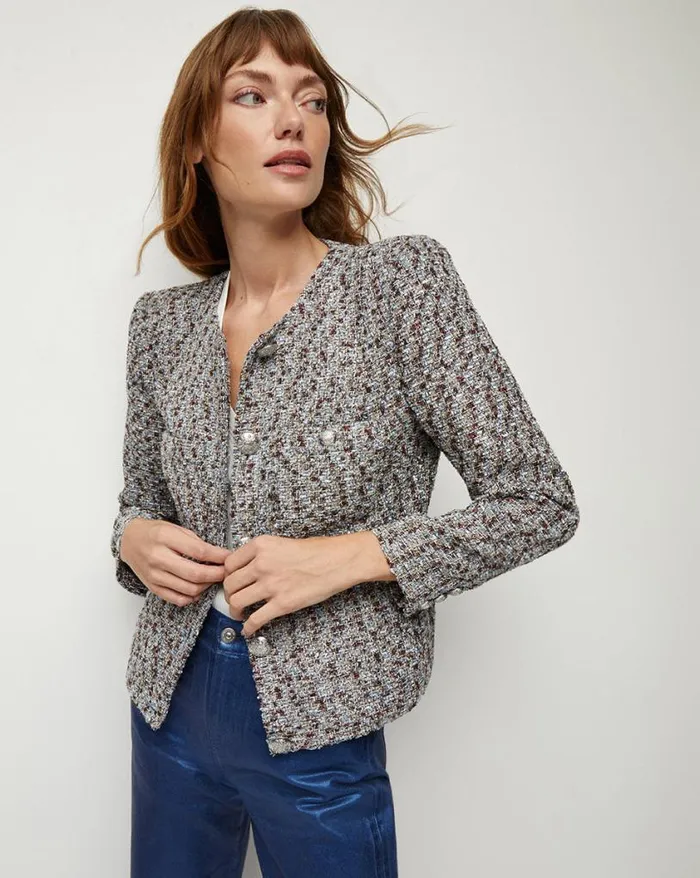 Jackets and Outerwear Shop Veronica Beard Ferazia Tweed Jacket Silver Multi