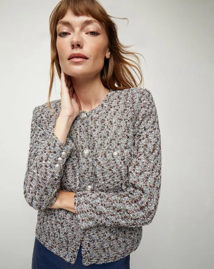 Jackets and Outerwear Shop Veronica Beard Ferazia Tweed Jacket Silver Multi