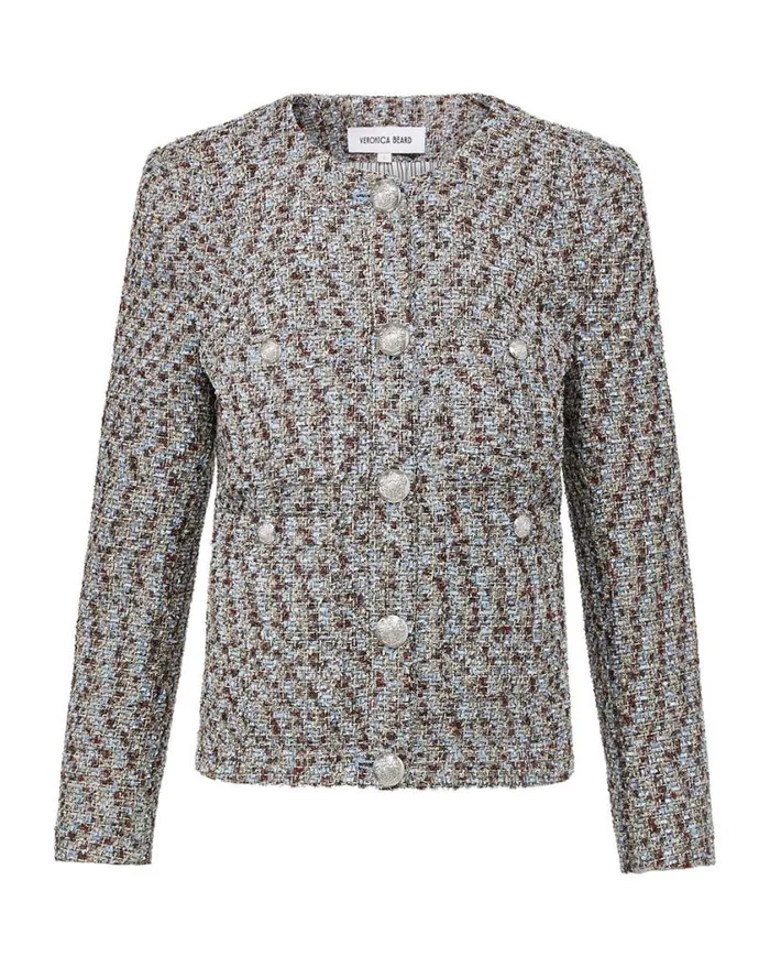 Jackets and Outerwear Shop Veronica Beard Ferazia Tweed Jacket Silver Multi