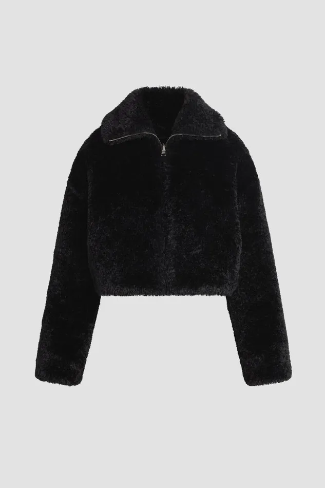 Jackets and Outerwear Women Hudson Jeans Cropped Plush Teddy Fur Jacket Black Jackets and Outerwear Women Hudson Jeans Cropped Plush Teddy Fur Jacket Black