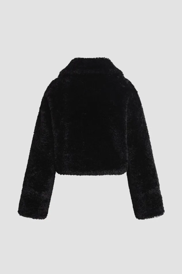 Jackets and Outerwear Women Hudson Jeans Cropped Plush Teddy Fur Jacket Black