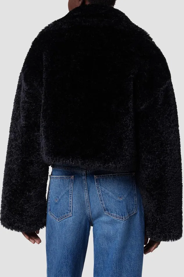 Jackets and Outerwear Women Hudson Jeans Cropped Plush Teddy Fur Jacket Black
