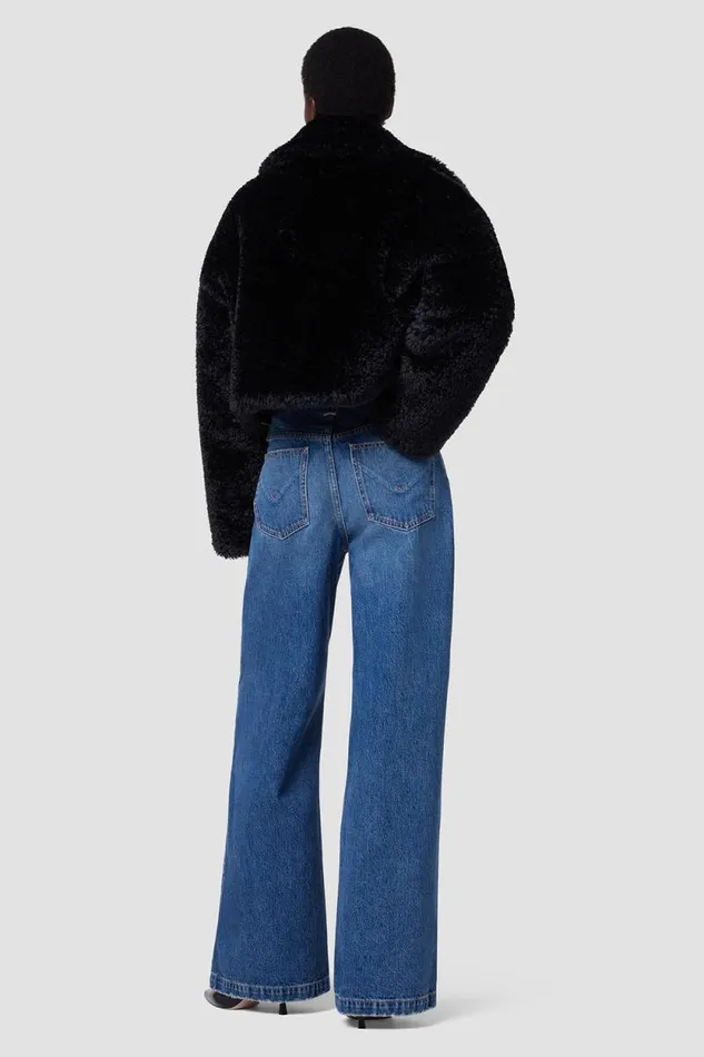 Jackets and Outerwear Women Hudson Jeans Cropped Plush Teddy Fur Jacket Black