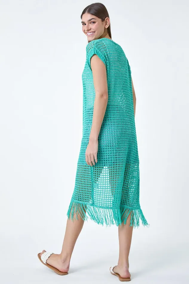 Jade Longline Shimmer Tassel Knit Kimono Women Roman Knitwear