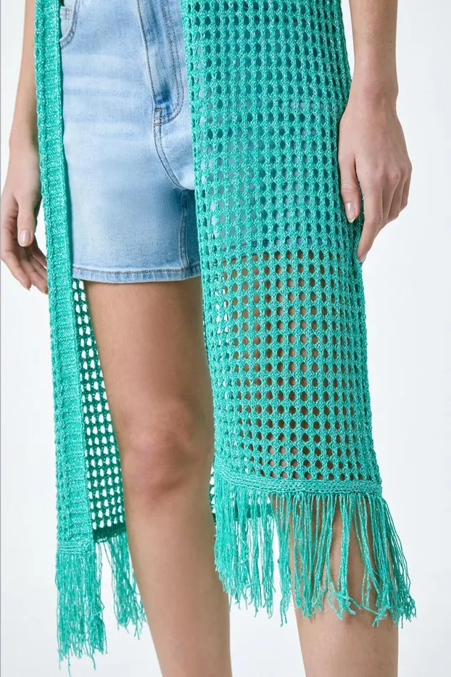 Jade Longline Shimmer Tassel Knit Kimono Women Roman Knitwear