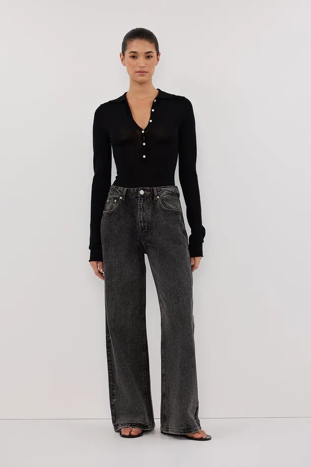 JANE BLACK MERINO POLO KNIT TOP Women DISSH Long Sleeved