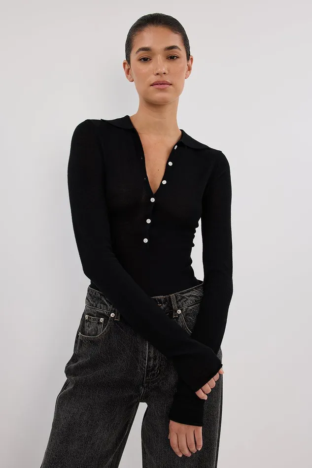 JANE BLACK MERINO POLO KNIT TOP Women DISSH Long Sleeved