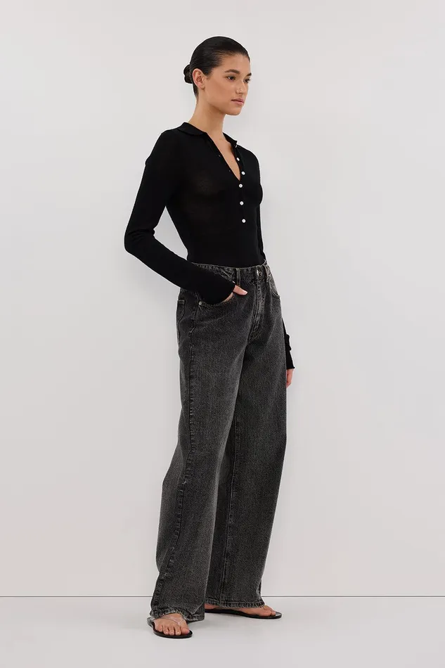 JANE BLACK MERINO POLO KNIT TOP Women DISSH Long Sleeved
