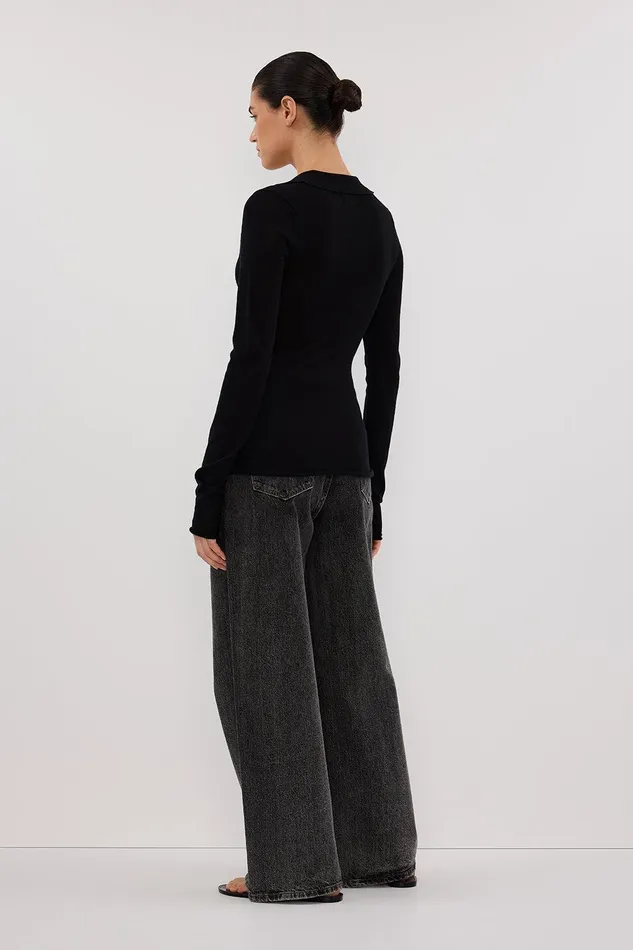 JANE BLACK MERINO POLO KNIT TOP Women DISSH Long Sleeved