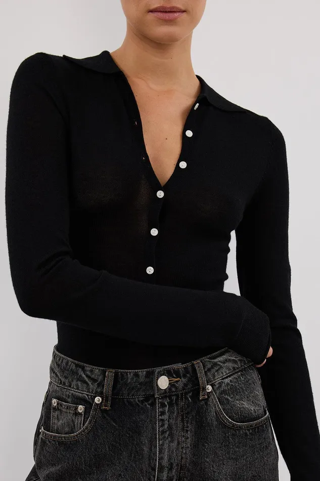 JANE BLACK MERINO POLO KNIT TOP Women DISSH Long Sleeved