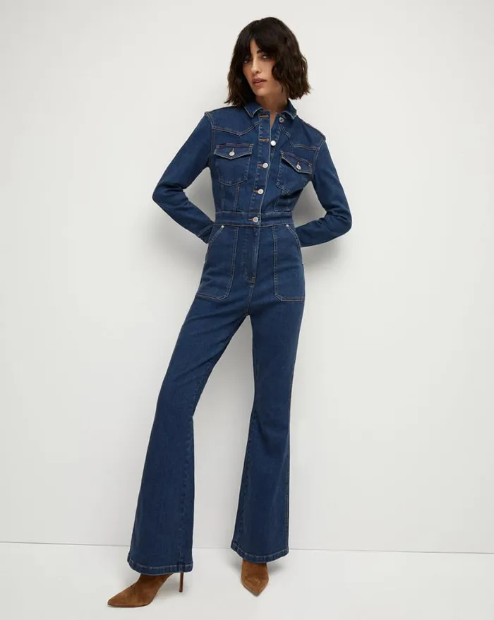 Jeans Shop Veronica Beard Follie Denim Jumpsuit Stoned Bright Blue