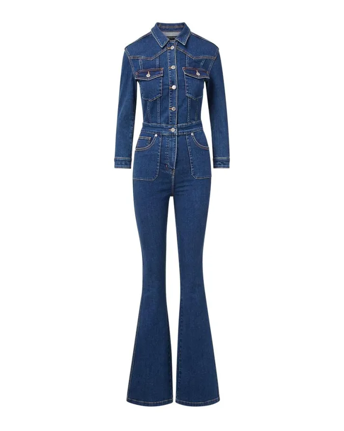 Jeans Shop Veronica Beard Follie Denim Jumpsuit Stoned Bright Blue
