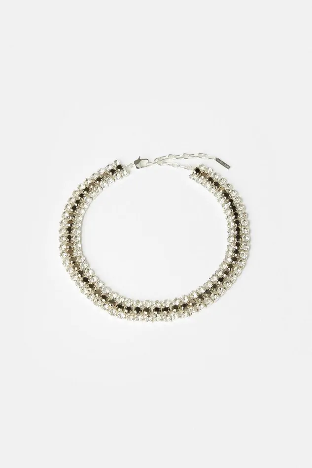 Jewellery Women Karen Millen Diamante Layered Choker Necklace Silver