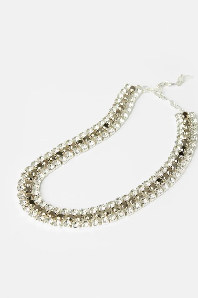 Jewellery Women Karen Millen Diamante Layered Choker Necklace Silver