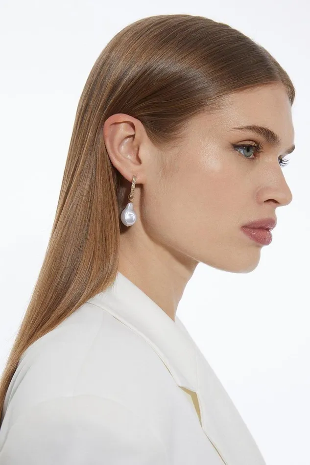 Jewellery Women Karen Millen Diamante Statement Pearl Earring Gold